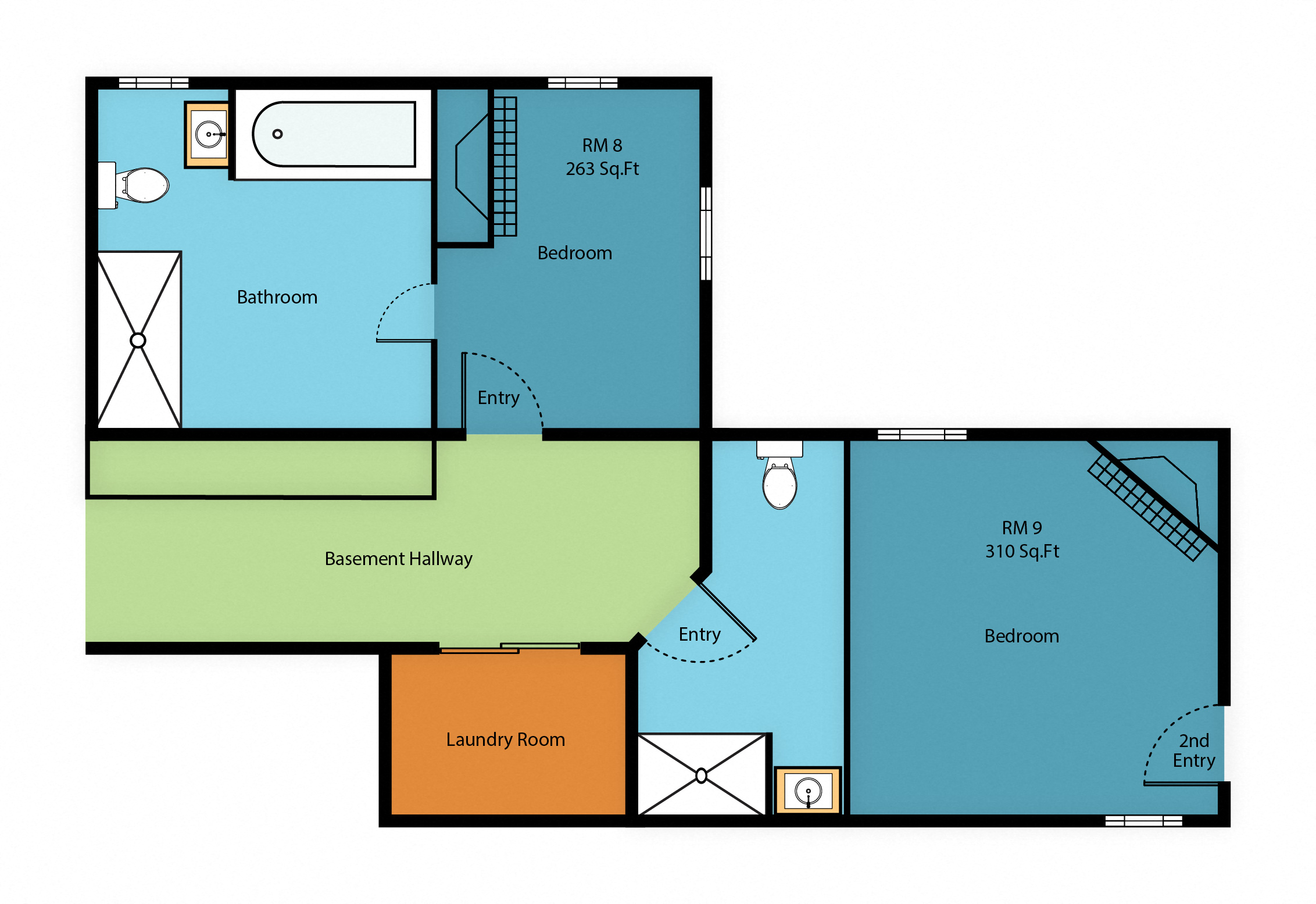 Floor plan for 1 bed, 1 bath, 310 sqft